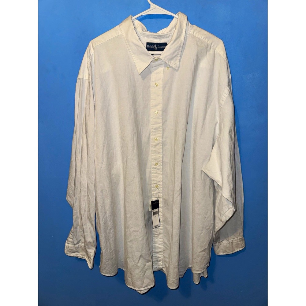 Ralph Lauren Classic Fit 5XB Big & Tall White Dress Shirt Point Collar LS